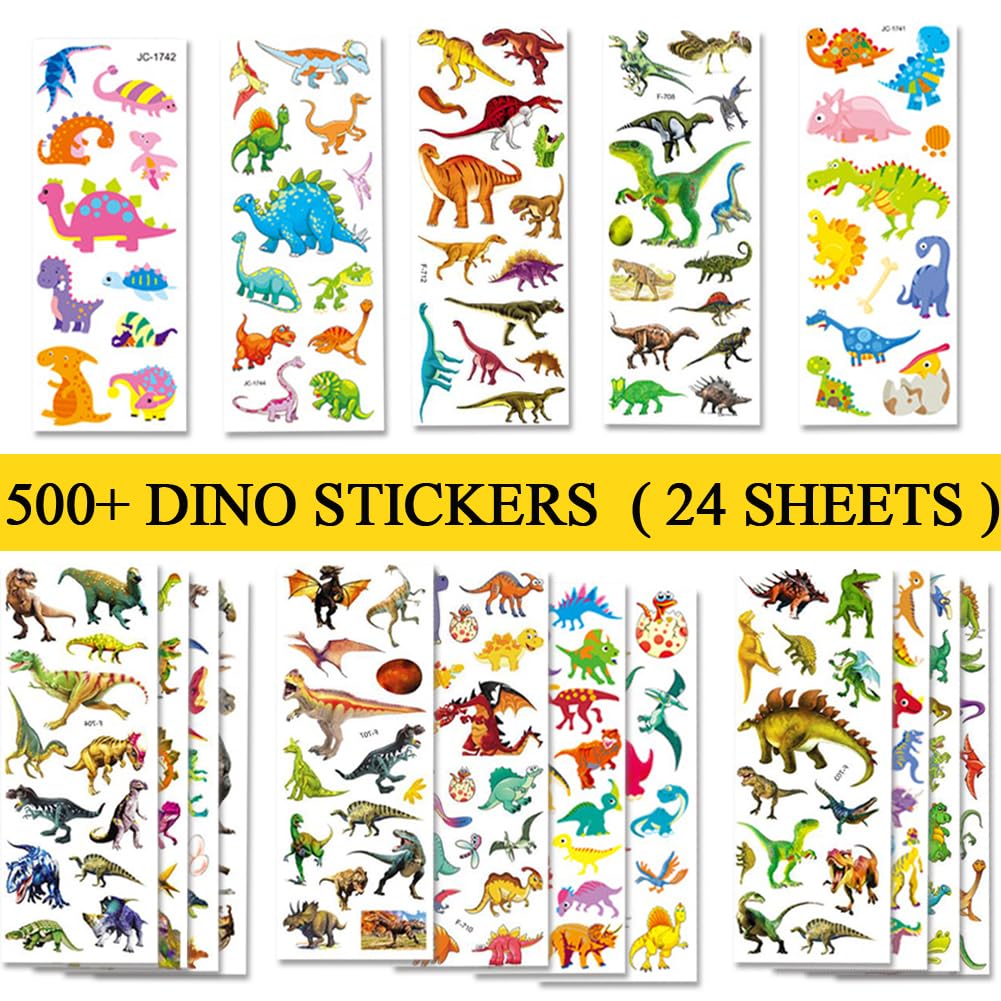 Beestech dinosaur stickers 24 sheets with bright variety for classrooms and crafts