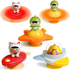 Beestech suction cup spinner toy on a high chair tray, perfect for focused toddler play.