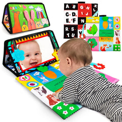 Beetoy high-contrast baby mirror face view supports visual focus during play.