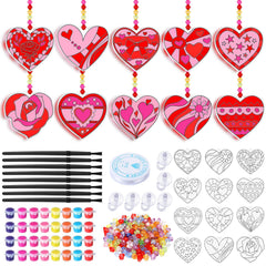 Beeveer Valentines heart suncatchers kit, 30-piece collection, vibrant sunlight reflections for bright windows.