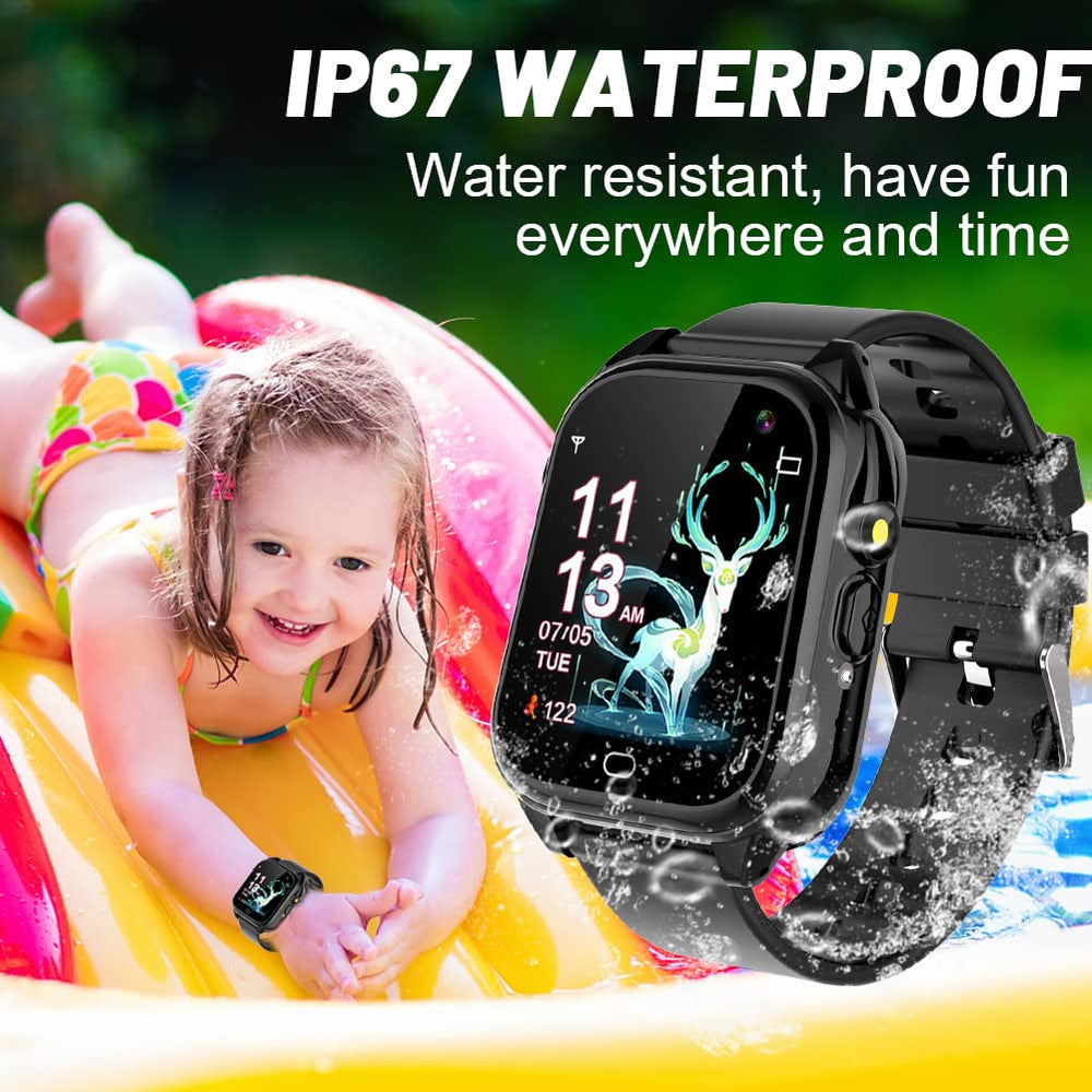 BEIARA IP67 waterproof kids smartwatch designed to withstand splashes during outdoor adventures.