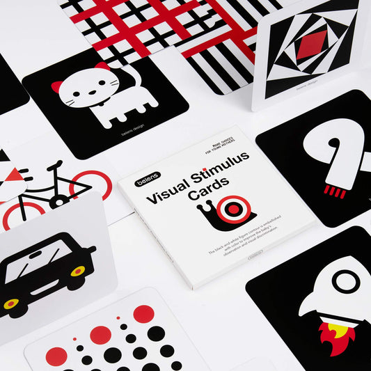 Beiens high-contrast flashcards in black and white for clear visual focus and gentle stimulation.