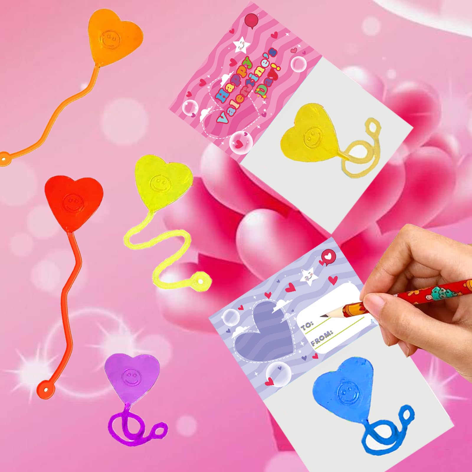 BEIGUO blue heart-shaped sticky hand with card — versatile classroom exchanges.