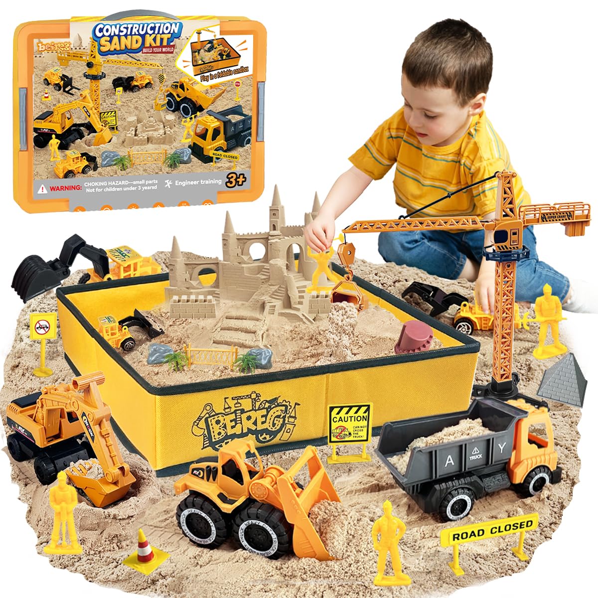 BEIREG Construction Sensory Sand Kit with 42 pieces for imaginative STEM play