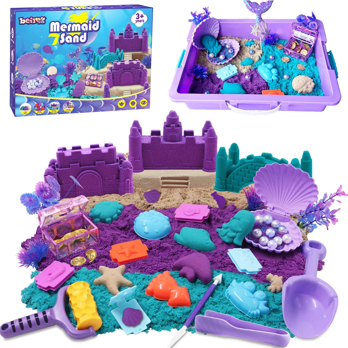 BEIREG Mermaid Sensory Bin Kit with 2lbs sand for creative ocean play