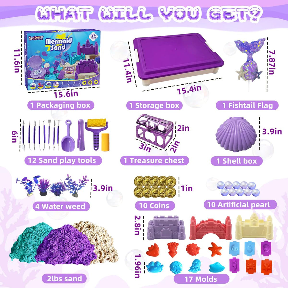 BEIREG Mermaid Sensory Bin Kit purple-teal sand sparks tactile exploration