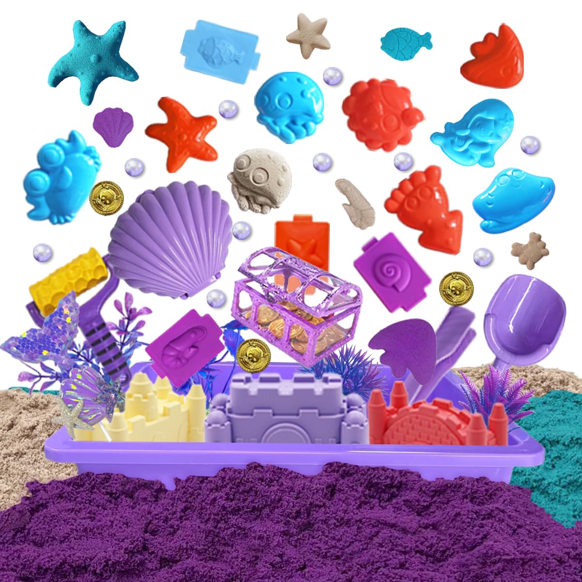 BEIREG Mermaid Sensory Bin Kit shell box with pearl for storytelling