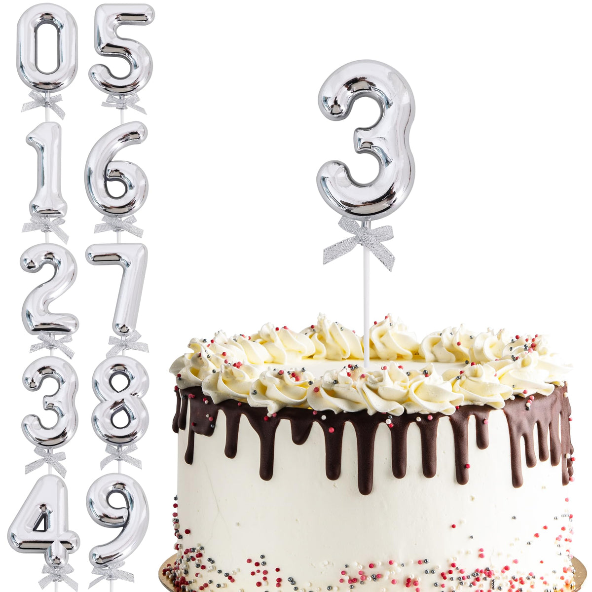 BEISHIDA 3D number topper in silver on a cake, elevating the celebration.