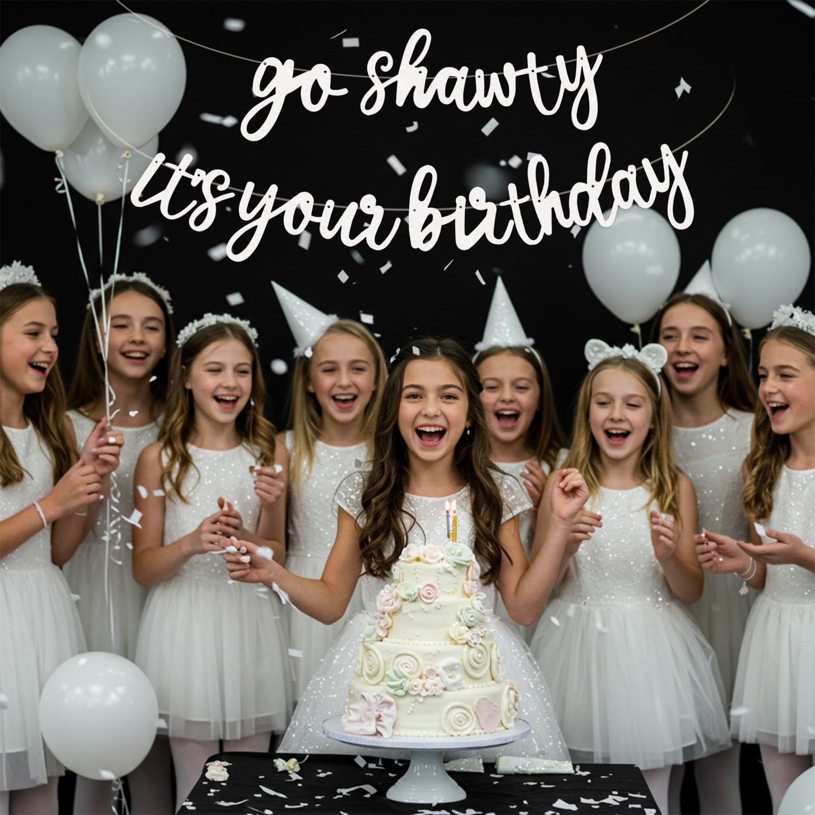 BEISHIDA banner on mantels and dessert tables creates a photo-ready birthday backdrop.