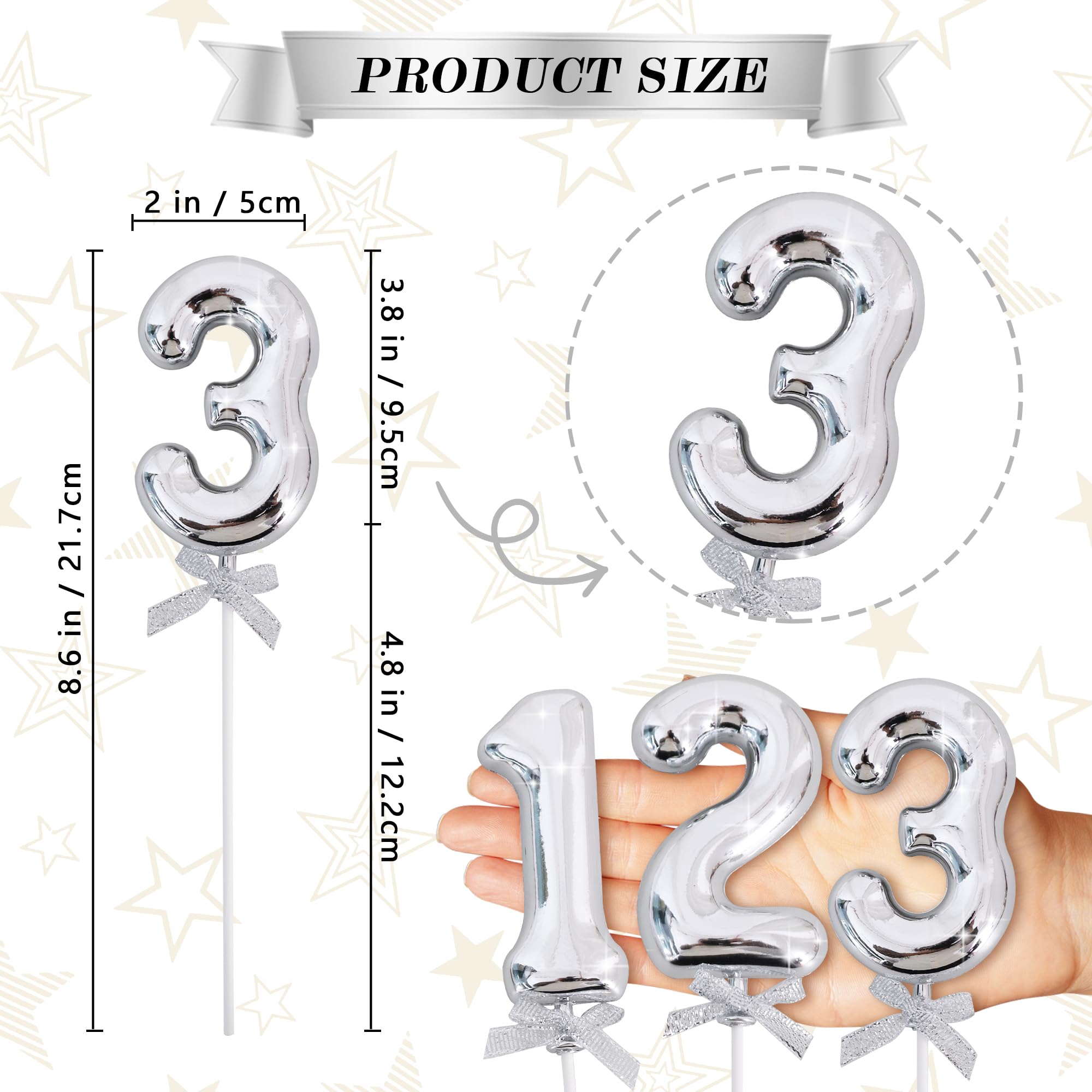 BEISHIDA birthday cake topper in silver adds a festive touch to dessert.