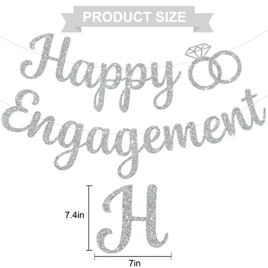 BEISHIDA Glitter Happy Engagement Banner closeup of glitter letters for photos