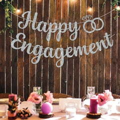 BEISHIDA Glitter Happy Engagement Banner on dessert table as focal decor