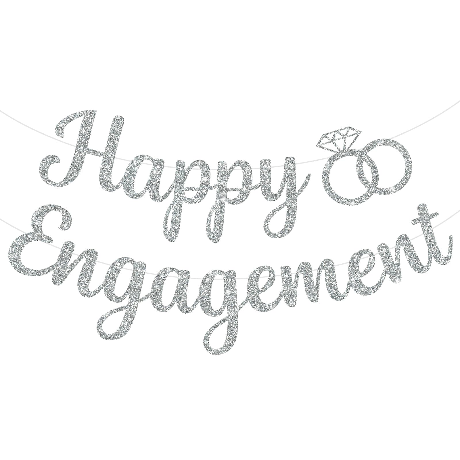BEISHIDA Glitter Happy Engagement Banner silver front view showing sparkling letters