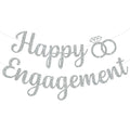 BEISHIDA Glitter Happy Engagement Banner silver front view showing sparkling letters