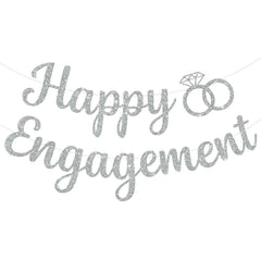 BEISHIDA Glitter Happy Engagement Banner silver front view showing sparkling letters