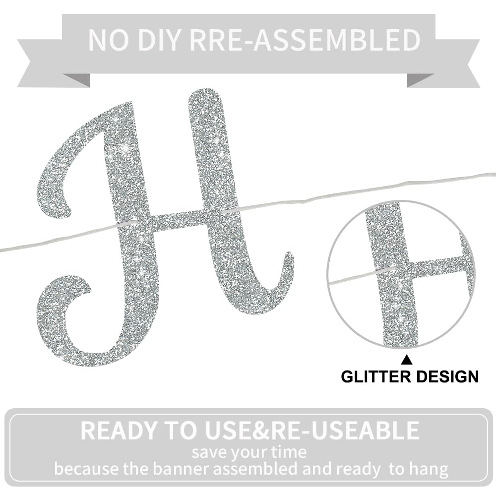 BEISHIDA Glitter Happy Engagement Banner hanging strands showing quick setup
