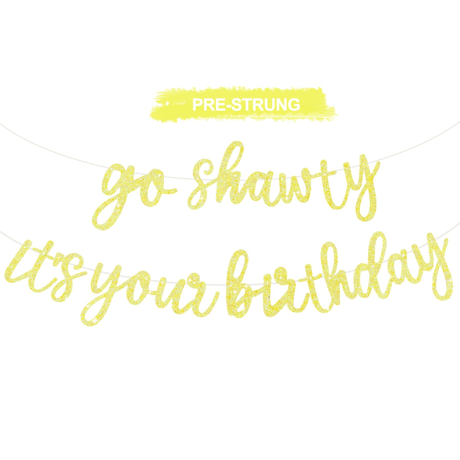 BEISHIDA Glitter Light Yellow Go Shawty banner pre-strung for quick setup and party sparkle.