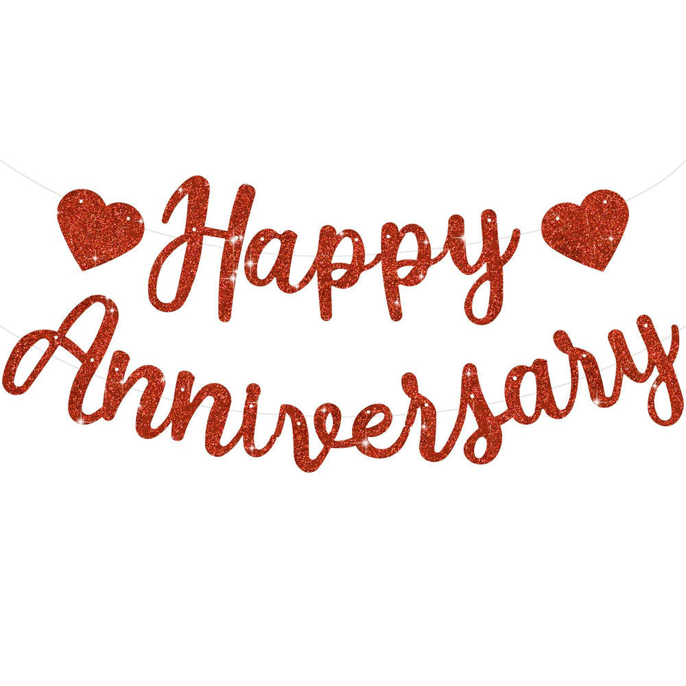 BEISHIDA glitter red happy anniversary banner ready-to-hang display for celebrations.