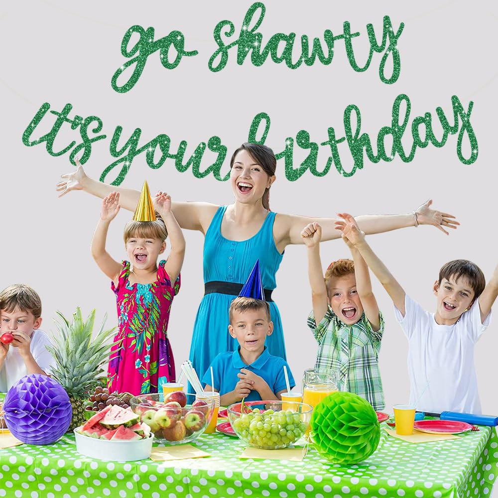 BEISHIDA Green Go Shawty banner over a dessert table sparks festive vibes