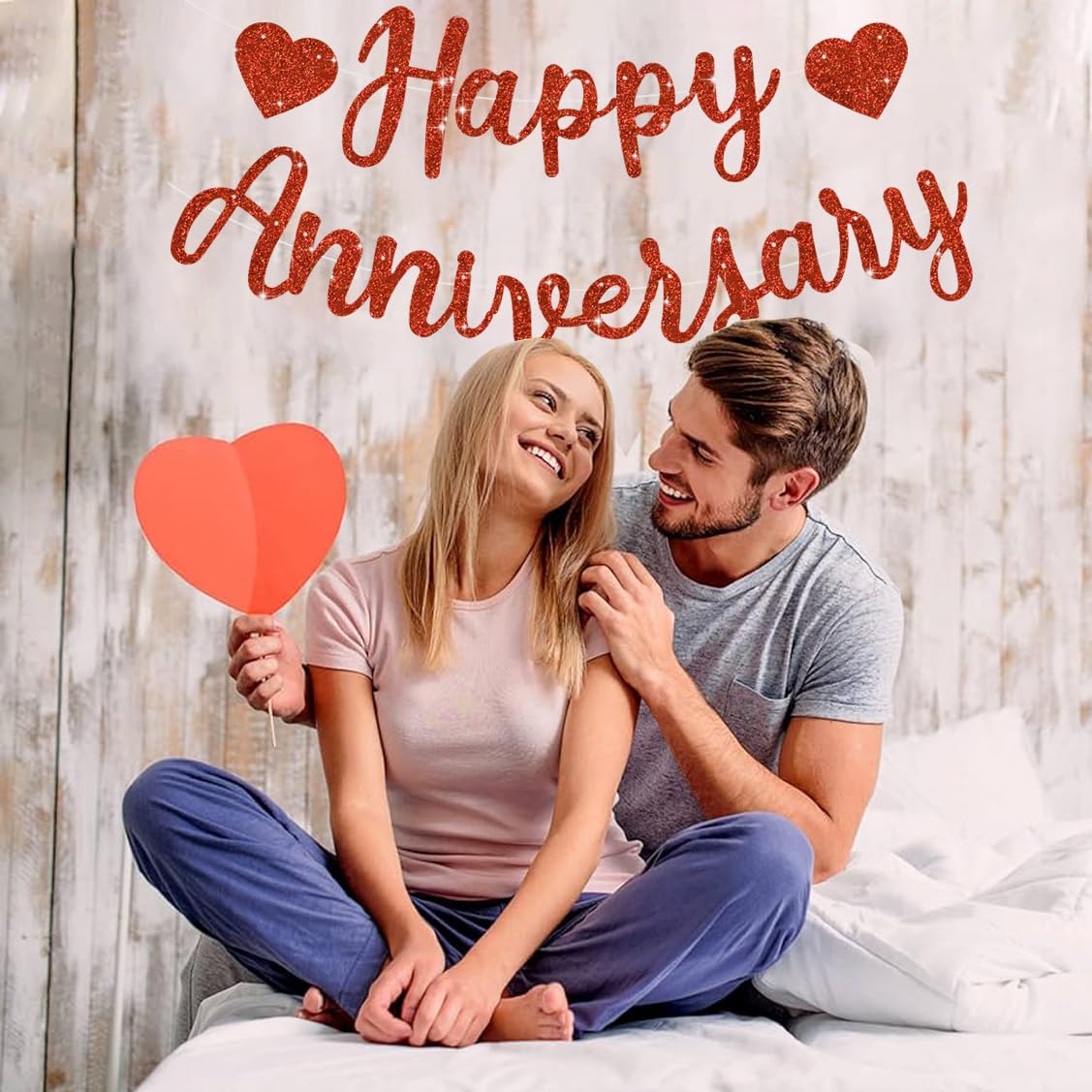BEISHIDA mantel-display banner creates a polished centerpiece for anniversaries.