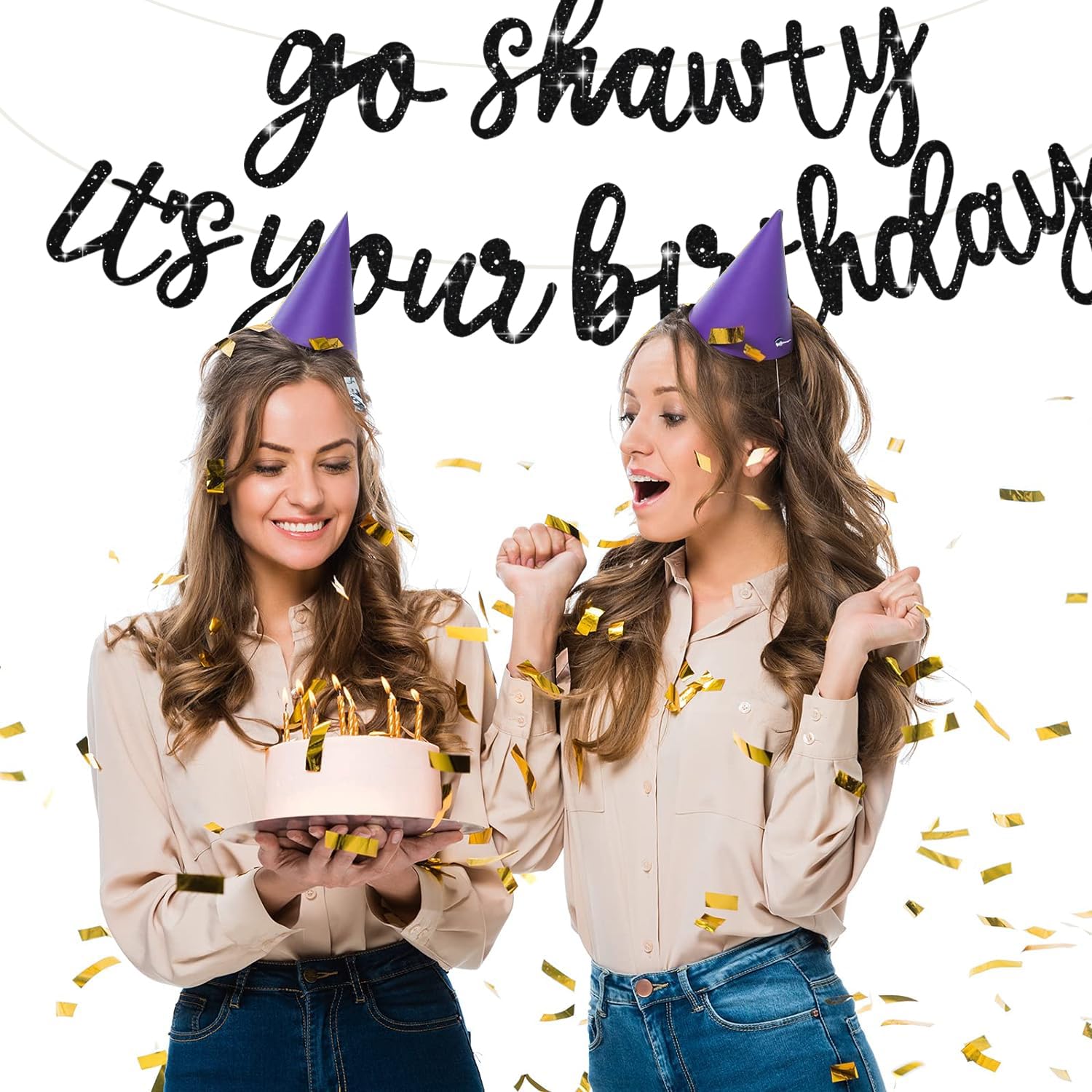 BEISHIDA birthday banner elevates party ambiance with the Go Shawty glitter theme.