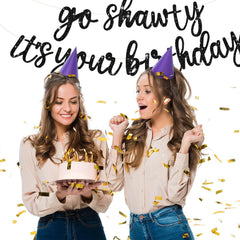 BEISHIDA birthday banner elevates party ambiance with the Go Shawty glitter theme.