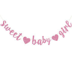 BEISHIDA pink glitter girl banner front view for a festive baby shower