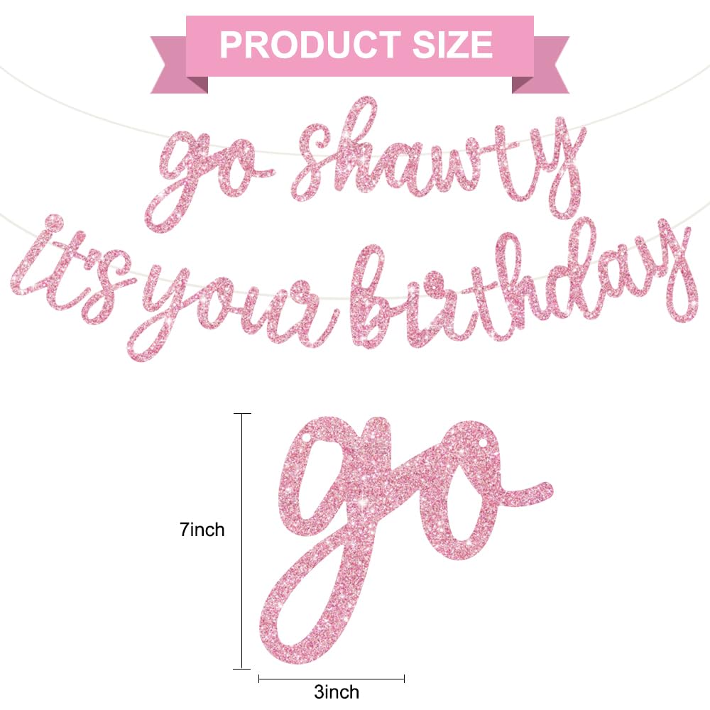 BEISHIDA Pink Go Shawty banner glitter letters add festive sparkle to celebrations.