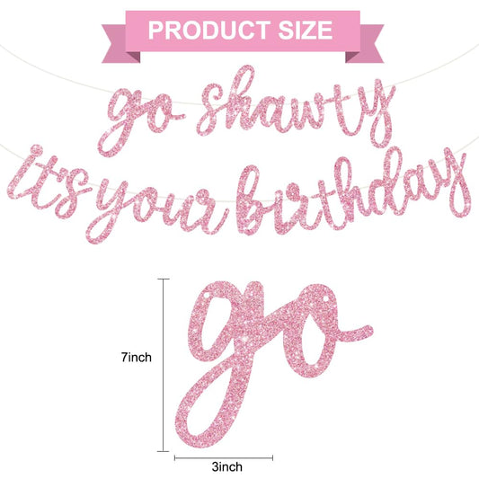 BEISHIDA Pink Go Shawty banner glitter letters add festive sparkle to celebrations.