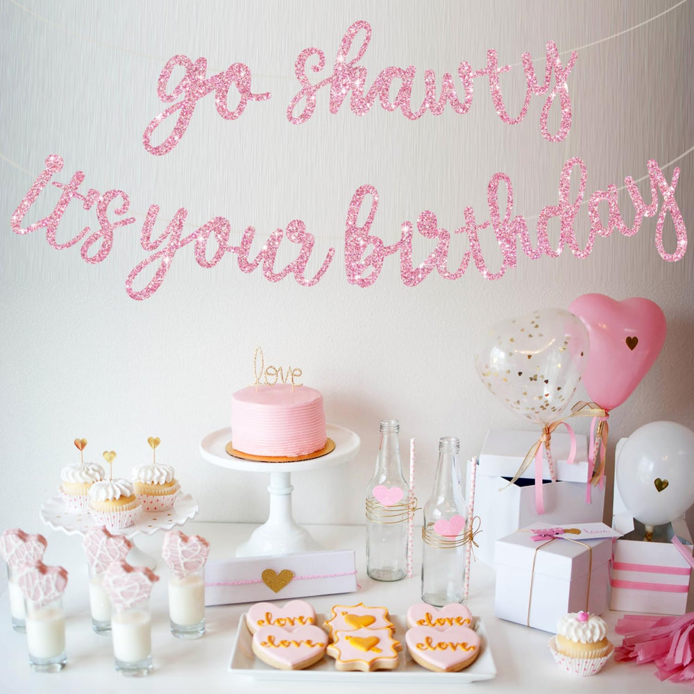 BEISHIDA Pink Go Shawty banner hanger-ready, ideal for mantels and backdrops.