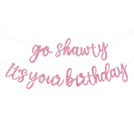 BEISHIDA Pink Go Shawty banner pre-strung for quick, mess-free party decorating.