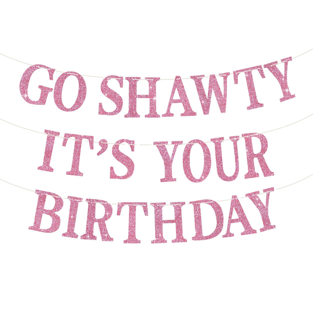 BEISHIDA Pink Go Shawty glitter birthday banner adds festive sparkle to celebrations.