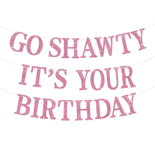 BEISHIDA Pink Go Shawty glitter birthday banner adds festive sparkle to celebrations.