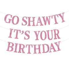 BEISHIDA Pink Go Shawty glitter birthday banner adds festive sparkle to celebrations.