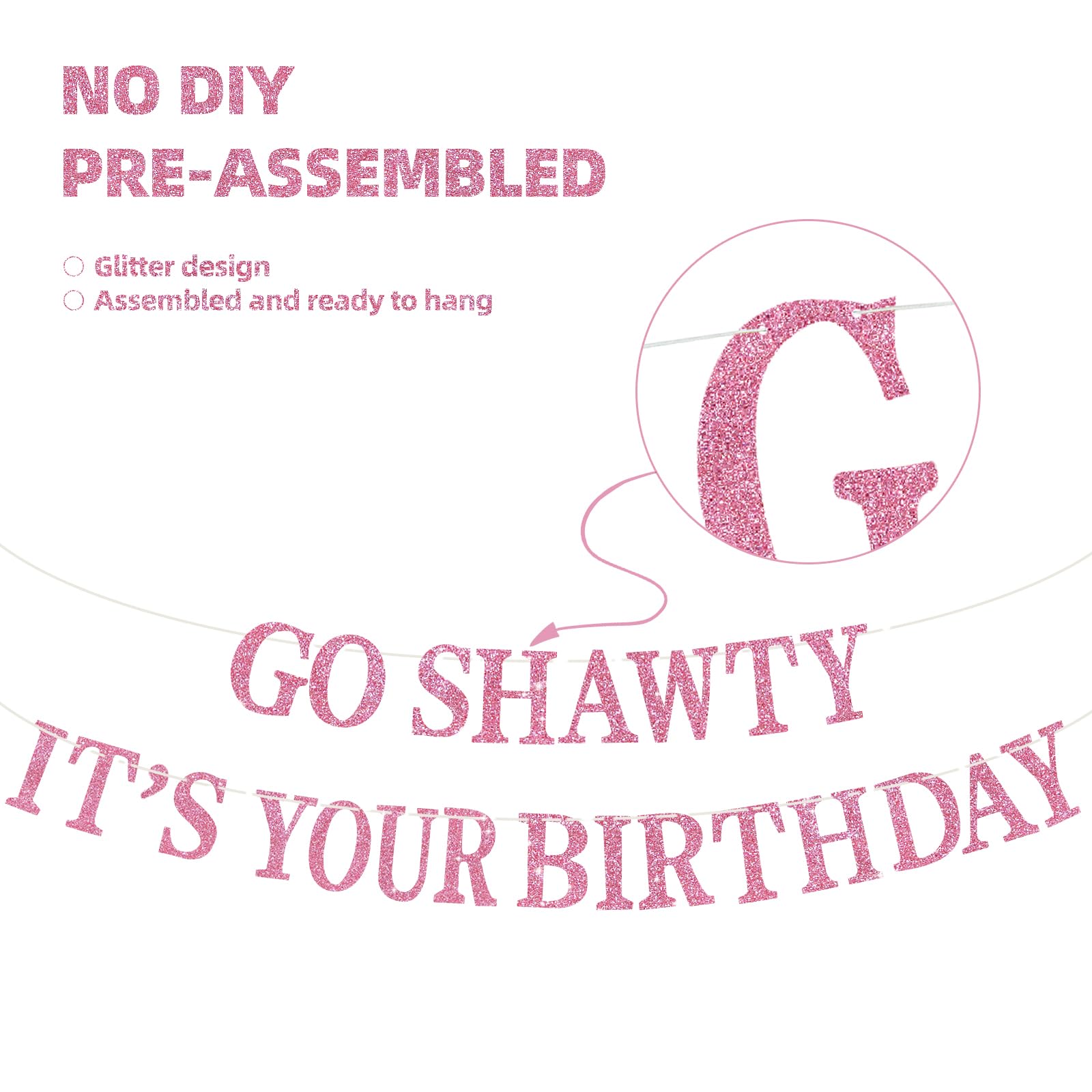 BEISHIDA Pink Go Shawty pre-strung banner saves setup time for parties.