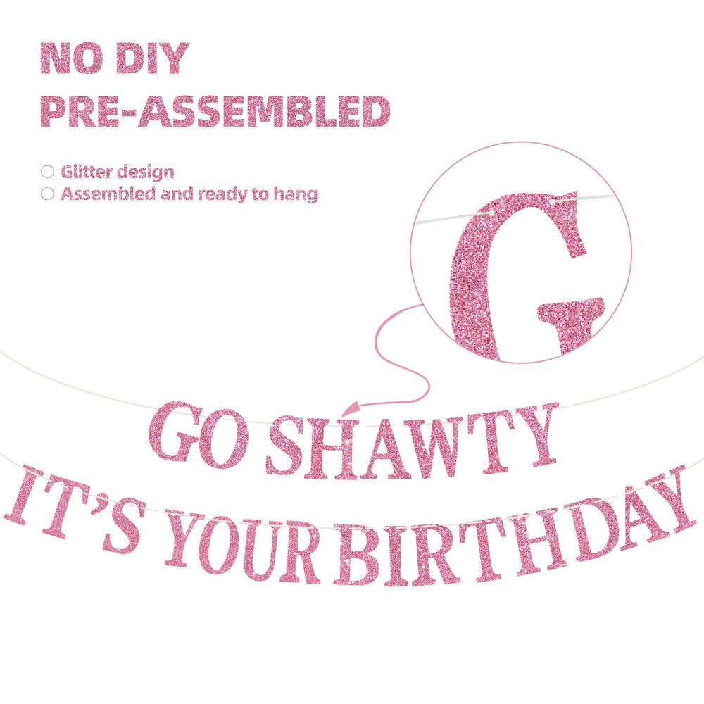 BEISHIDA Pink Go Shawty pre-strung banner saves setup time for parties.