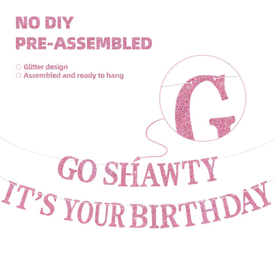 BEISHIDA Pink Go Shawty pre-strung banner saves setup time for parties.