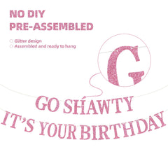 BEISHIDA Pink Go Shawty pre-strung banner saves setup time for parties.
