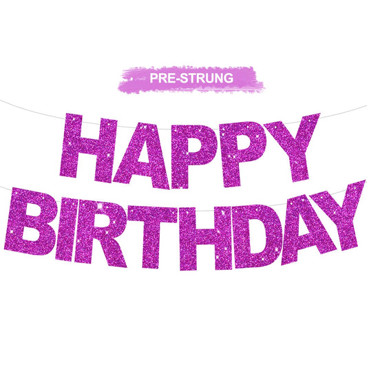 BEISHIDA Purple Happy Birthday Banner with gold foil edges for elegant party decor