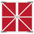 Beistle Barn Door Props assembled, creating a rustic doorway backdrop for parties.