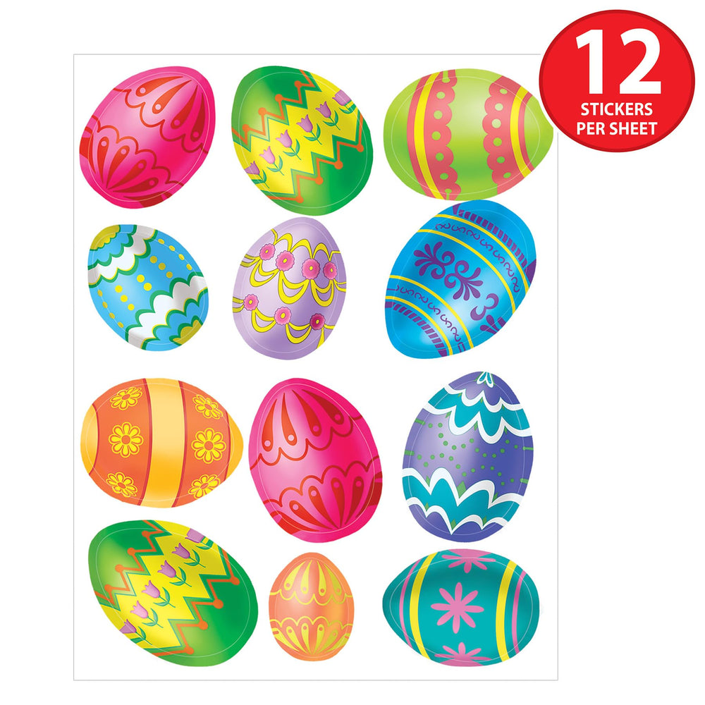 Beistle Color Bright Easter Egg Stickers sheet 3 features assorted sizes for creative embellishments