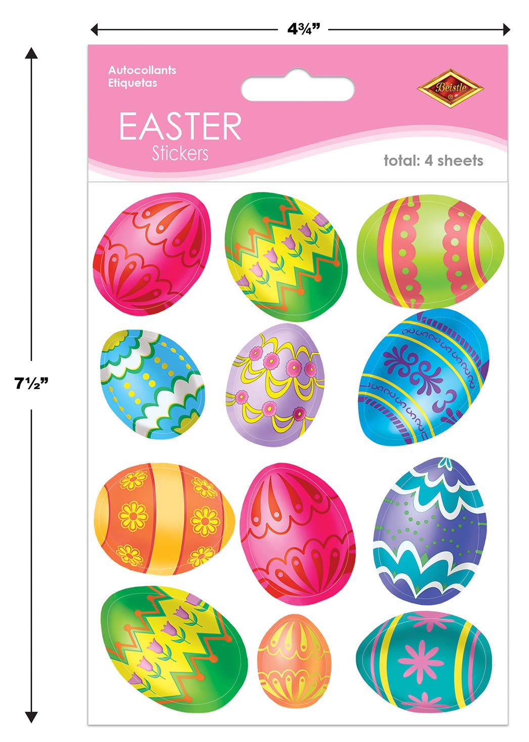 Beistle Color Bright Easter Egg Stickers sheet 4 provides quick decorating options for gift wrap