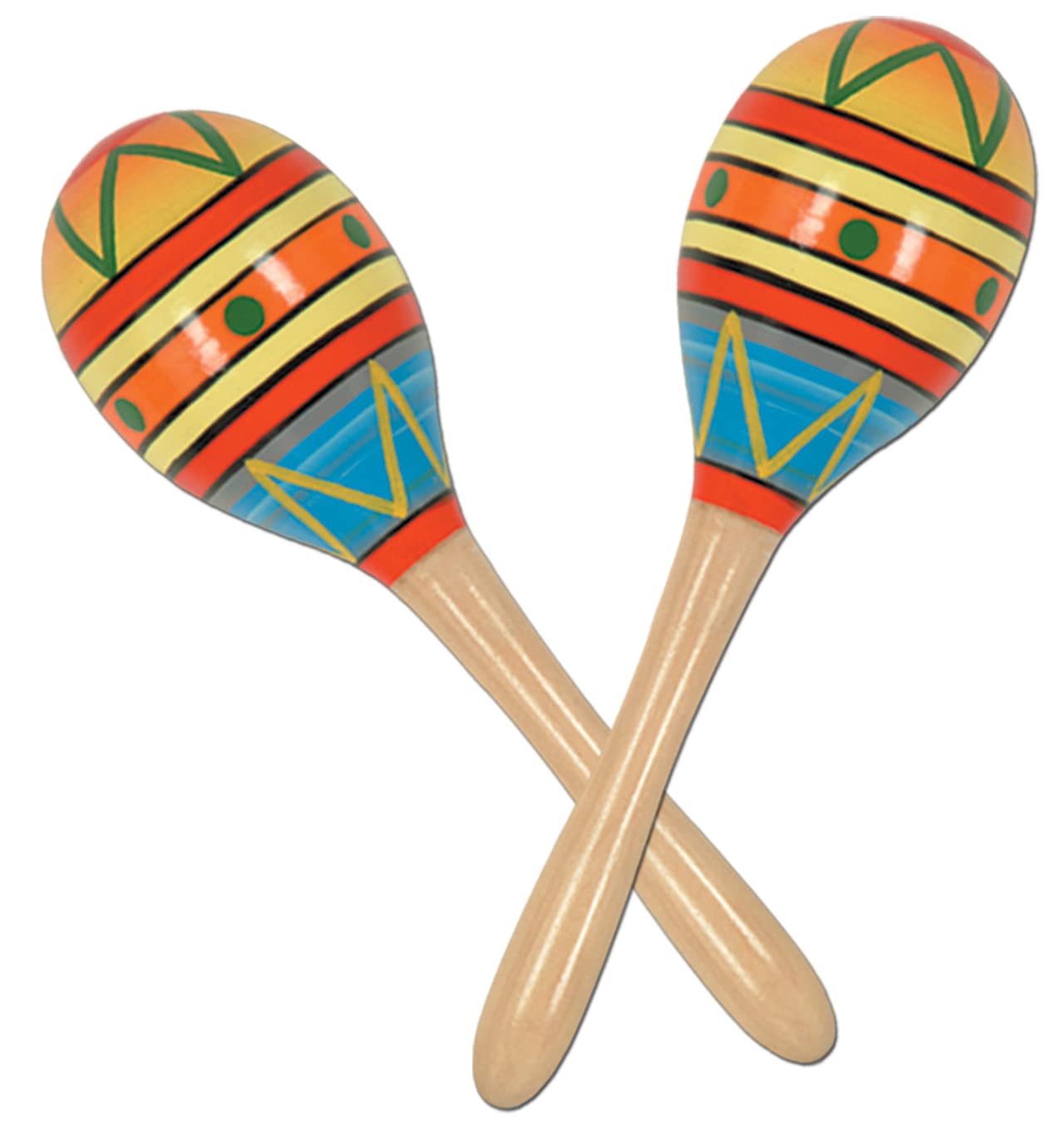 Beistle Fiesta Maracas 8in, wood hand-painted finish, ideal noisemakers for festive celebrations.