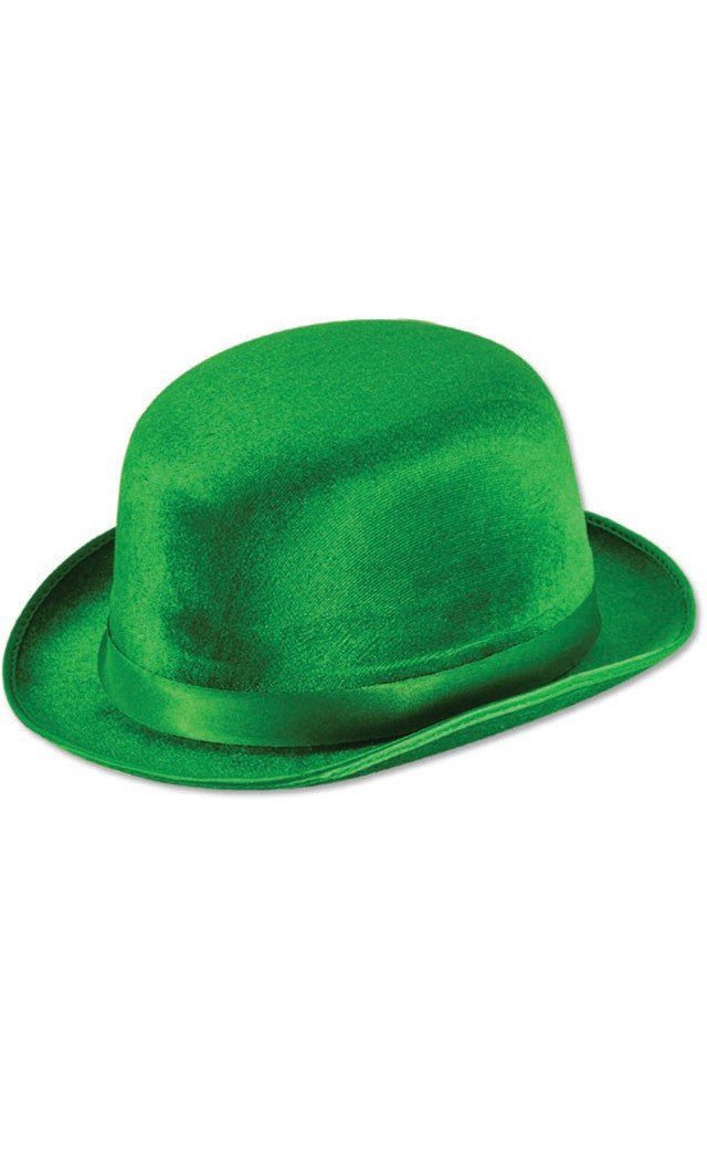 Beistle Green Vel-Felt Derby Hat showcased on display for parties.