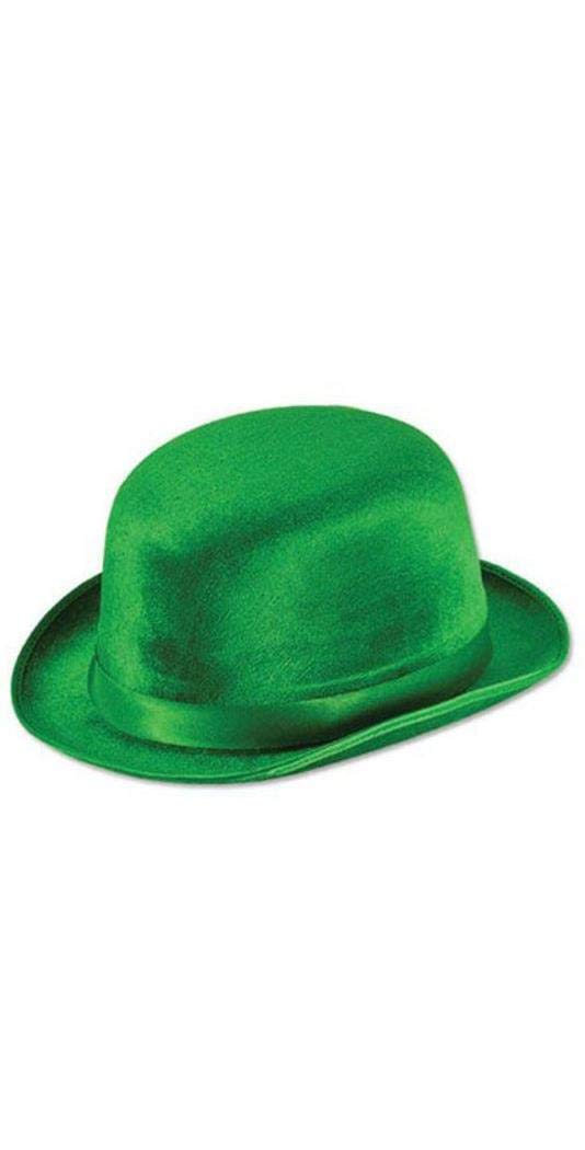 Beistle Green Vel-Felt Derby Hat with satin band, ideal for St Patrick's Day celebrations.