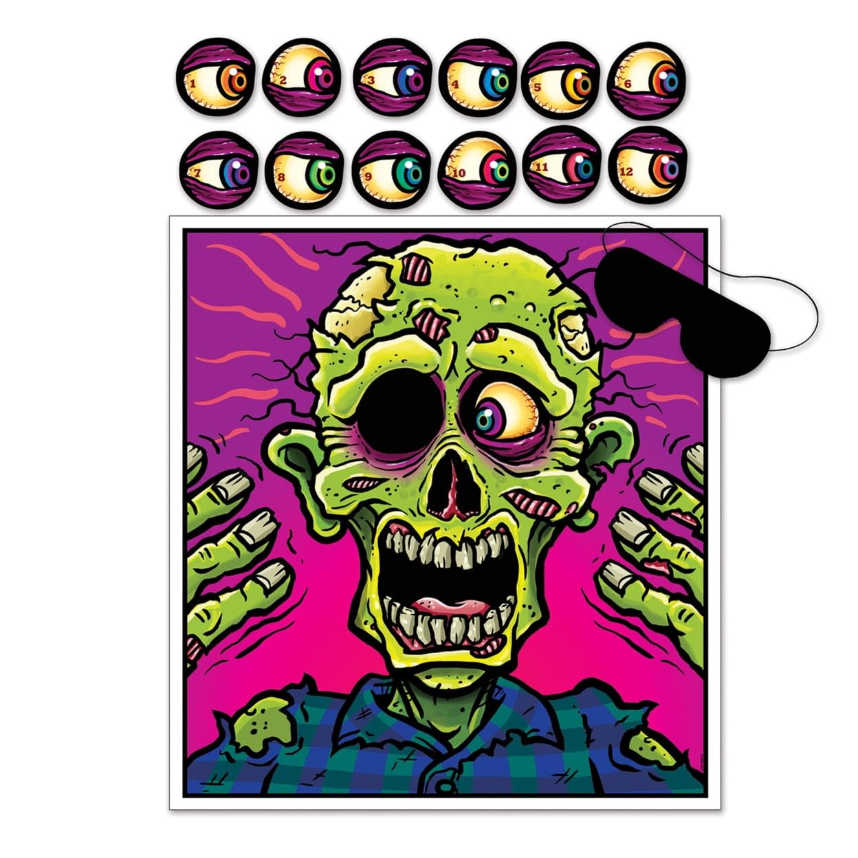 Beistle pin the eyeball on the zombie poster game ready for Halloween party fun