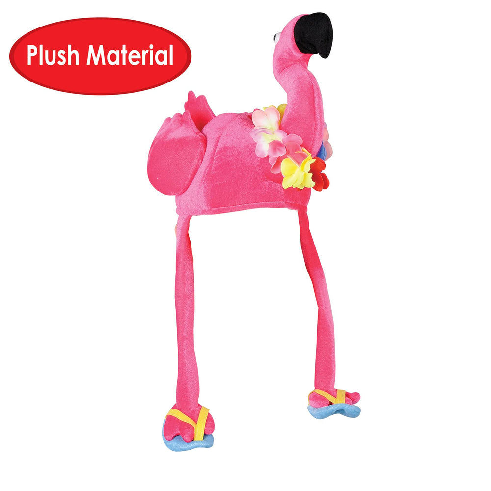 Beistle Plush Flamingo Hat side view, lightweight all-day wear.