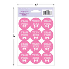 Beistle Team Pink stickers on a 4x6 sheet for gender reveal