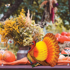 Beistle turkey centerpiece buffet station creates a welcoming feast-ready focal point