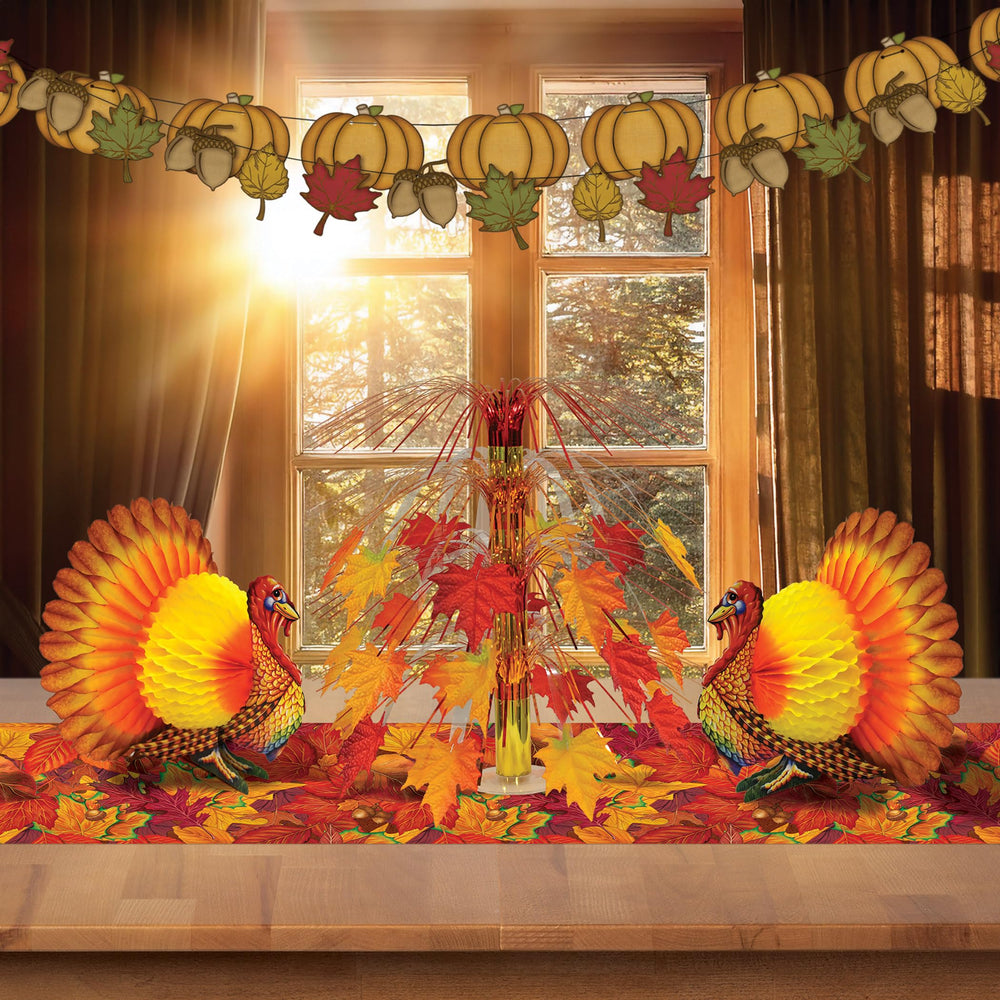 Beistle turkey centerpiece flat for storage simplifies seasonal decorating between years